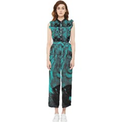 Angry Male Lion Predator Carnivore Women s Frill Top Chiffon Jumpsuit by Salman4z