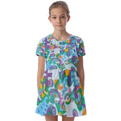 Pattern Hotdogtrap Kids  Short Sleeve Pinafore Style Dress by Salman4z