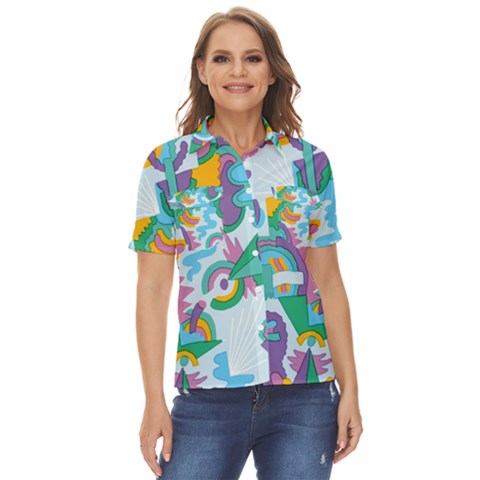 Pattern Hotdogtrap Women s Short Sleeve Double Pocket Shirt by Salman4z