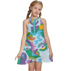 Pattern Hotdogtrap Kids  Halter Collar Waist Tie Chiffon Dress