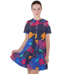 Patterns Rosebuds Short Sleeve Shoulder Cut Out Dress  by Salman4z