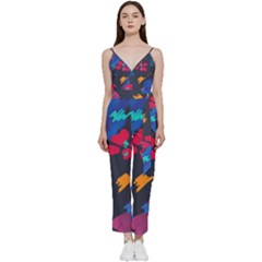 Patterns Rosebuds V-neck Spaghetti Strap Tie Front Jumpsuit by Salman4z