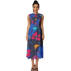 Patterns Rosebuds Sleeveless Round Neck Midi Dress by Salman4z