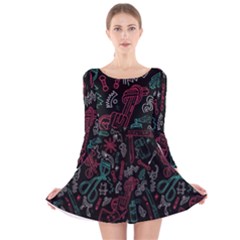 Abstract Pattern Long Sleeve Velvet Skater Dress