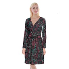 Abstract Pattern Long Sleeve Velvet Front Wrap Dress by Salman4z