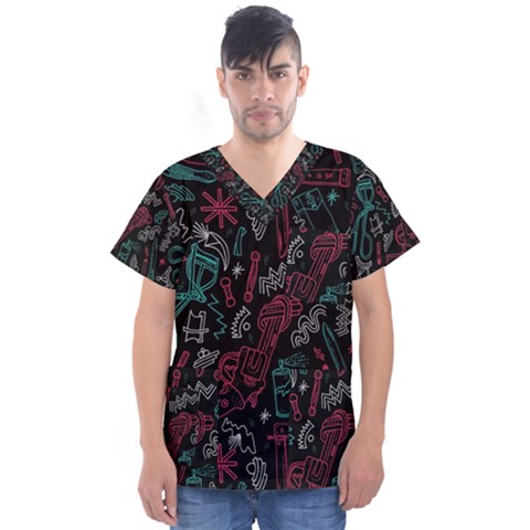 Abstract Pattern Men s V-neck Scrub Top by Salman4z