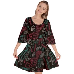 Abstract Pattern Velour Kimono Dress