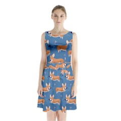 Corgi Patterns Sleeveless Waist Tie Chiffon Dress by Salman4z