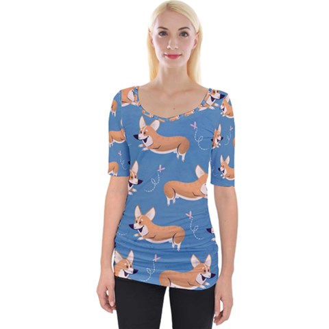 Corgi Patterns Wide Neckline Tee by Salman4z