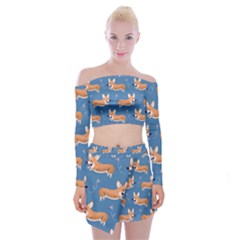 Corgi Patterns Off Shoulder Top With Mini Skirt Set by Salman4z