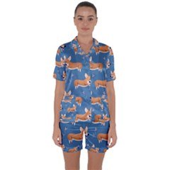 Corgi Patterns Satin Short Sleeve Pajamas Set by Salman4z