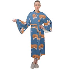 Corgi Patterns Maxi Velvet Kimono by Salman4z