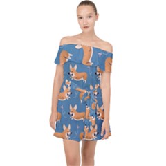 Corgi Patterns Off Shoulder Chiffon Dress by Salman4z