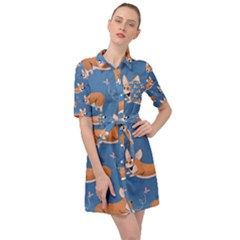 Corgi Patterns Belted Shirt Dress by Salman4z