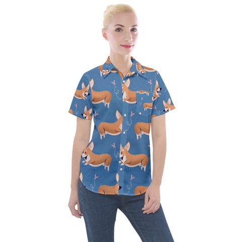 Corgi Patterns Women s Short Sleeve Pocket Shirt by Salman4z