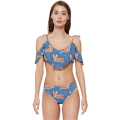 Corgi Patterns Ruffle Edge Tie Up Bikini Set	 by Salman4z