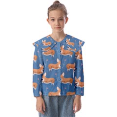 Corgi Patterns Kids  Peter Pan Collar Blouse by Salman4z