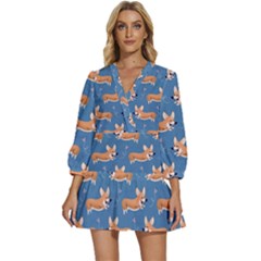 Corgi Patterns V-neck Placket Mini Dress by Salman4z