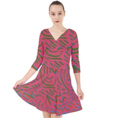 Pattern Saying Wavy Quarter Sleeve Front Wrap Dress by Salman4z