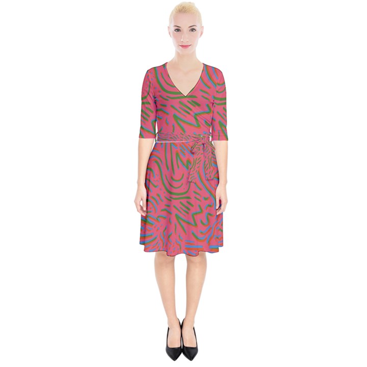 Pattern Saying Wavy Wrap Up Cocktail Dress