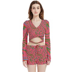 Pattern Saying Wavy Velvet Wrap Crop Top And Shorts Set by Salman4z