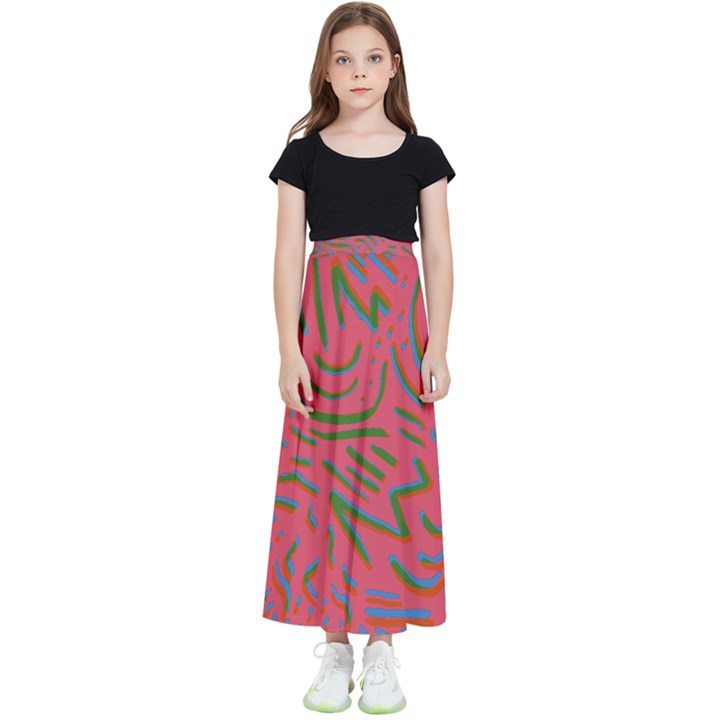 Pattern Saying Wavy Kids  Flared Maxi Skirt