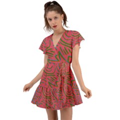 Pattern Saying Wavy Flutter Sleeve Wrap Dress by Salman4z