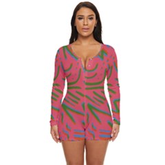 Pattern Saying Wavy Long Sleeve Boyleg Swimsuit by Salman4z