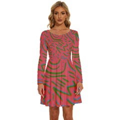 Pattern Saying Wavy Long Sleeve Wide Neck Velvet Dress by Salman4z