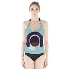 Astronaut Space Astronomy Universe Halter Swimsuit by Salman4z