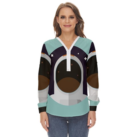 Astronaut Space Astronomy Universe Zip Up Long Sleeve Blouse by Salman4z