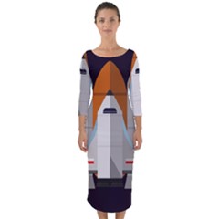 Rocket Space Universe Spaceship Quarter Sleeve Midi Bodycon Dress by Salman4z