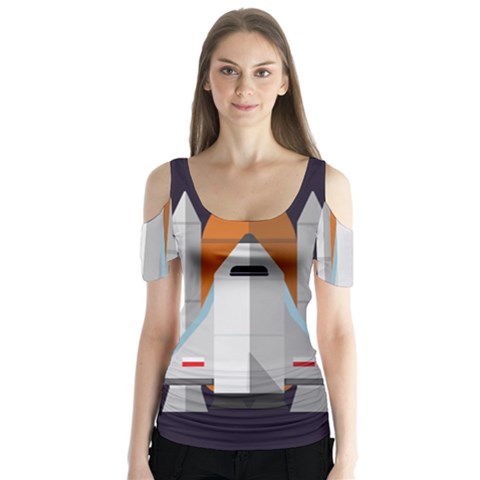 Rocket Space Universe Spaceship Butterfly Sleeve Cutout Tee  by Salman4z