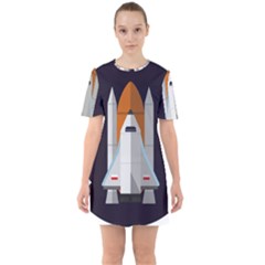 Rocket Space Universe Spaceship Sixties Short Sleeve Mini Dress by Salman4z