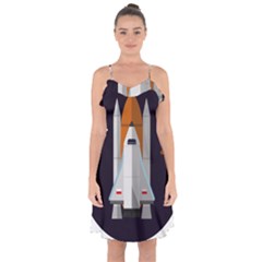 Rocket Space Universe Spaceship Ruffle Detail Chiffon Dress by Salman4z