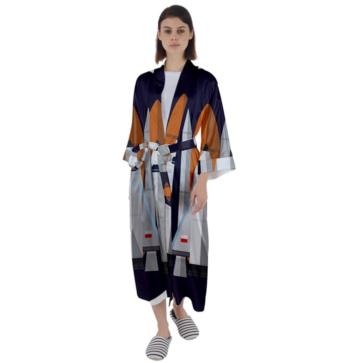 Rocket Space Universe Spaceship Maxi Satin Kimono