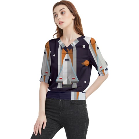 Rocket Space Universe Spaceship Quarter Sleeve Blouse by Salman4z