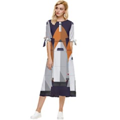 Rocket Space Universe Spaceship Bow Sleeve Chiffon Midi Dress by Salman4z