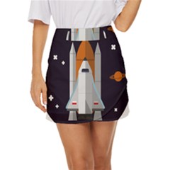 Rocket Space Universe Spaceship Mini Front Wrap Skirt by Salman4z