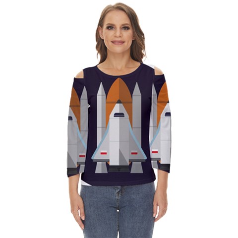 Rocket Space Universe Spaceship Cut Out Wide Sleeve Top by Salman4z