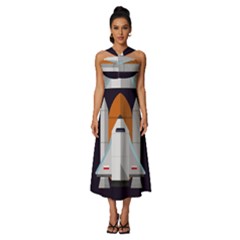 Rocket Space Universe Spaceship Sleeveless Cross Front Cocktail Midi Chiffon Dress by Salman4z