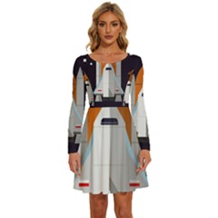 Rocket Space Universe Spaceship Long Sleeve Wide Neck Velvet Dress by Salman4z