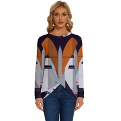 Rocket Space Universe Spaceship Long Sleeve Crew Neck Pullover Top by Salman4z