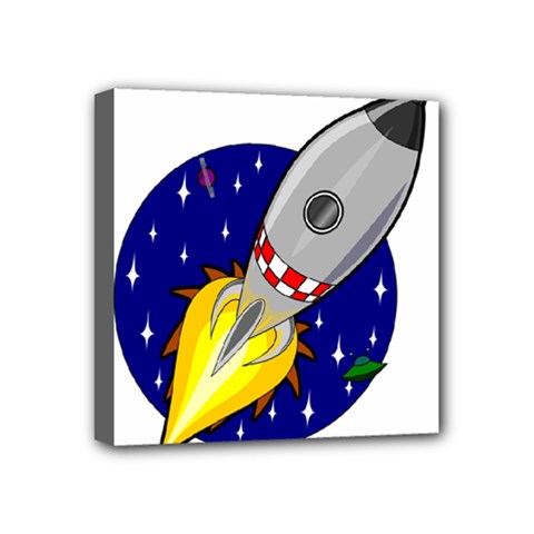 Rocket Ship Launch Vehicle Moon Mini Canvas 4  X 4  (stretched) by Salman4z