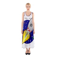 Rocket Ship Launch Vehicle Moon Sleeveless Maxi Dress by Salman4z