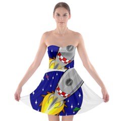 Rocket Ship Launch Vehicle Moon Strapless Bra Top Dress by Salman4z