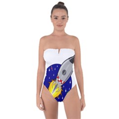 Rocket Ship Launch Vehicle Moon Tie Back One Piece Swimsuit by Salman4z