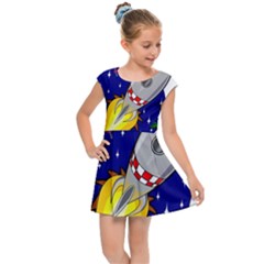 Rocket Ship Launch Vehicle Moon Kids  Cap Sleeve Dress by Salman4z