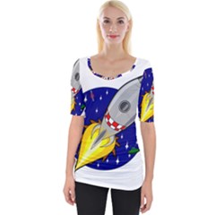 Rocket Ship Launch Vehicle Moon Wide Neckline Tee