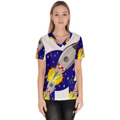 Rocket Ship Launch Vehicle Moon Women s V-neck Scrub Top by Salman4z